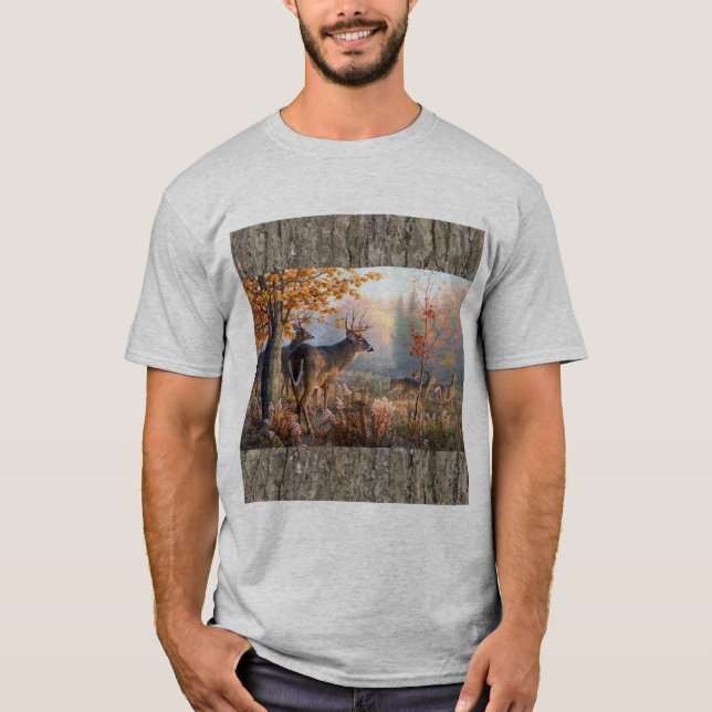 T-shirt Famille De Cerfs Jouant Sur Le Terrain (Devant)