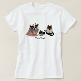 T-shirt Famille de chat noir amateur de livres cadeau vint