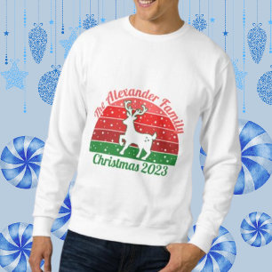 T-shirt Famille de Noël personnalisée Retro Snow Reindeer