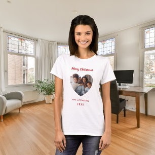 T-shirt Famille de Noël photo coeur nom de famille