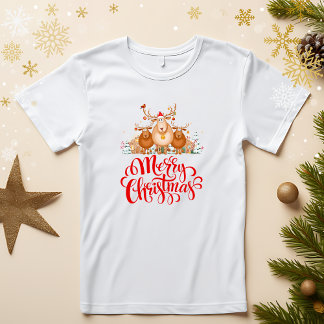 T-shirt Famille de Reindeer Cartoon mignonne "Joyeux Noël"