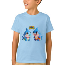 Famille de Requin Mignon en Personnage de Dessin A