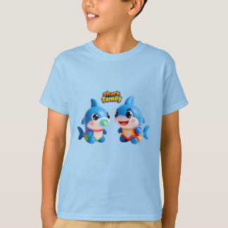 T-shirt Famille de Requin Mignon en Personnage de Dessin A