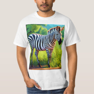 T-shirt famille de zèbres paissant sur l'herbe dans une sa