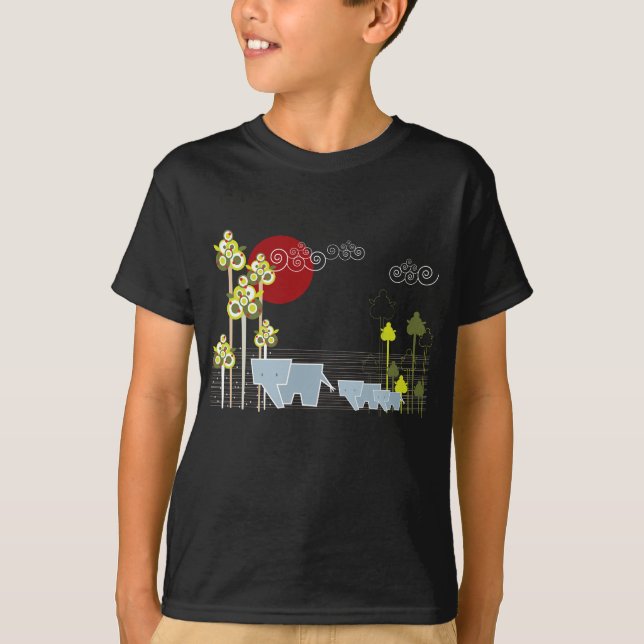 T-shirt Famille D'Éléphants Whimsical Dans La Forêt Et Le  (Devant)