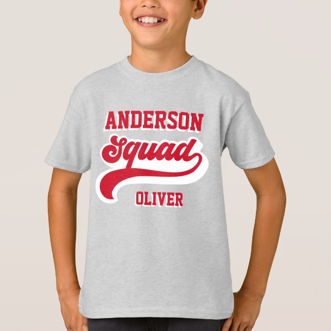 T-shirt Famille d'équipe moderne rétro assorti rouge blanc (Devant)