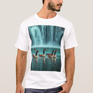 T-shirt "Famille d'oies sereines près de la cascade - Natu