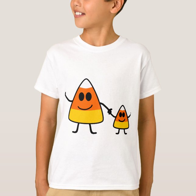 T-shirt Famille mignonne de bonbons au maïs à Halloween (Devant)