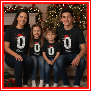 T-shirt Famille Monogramme Antlers de Noël Santa Hat