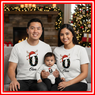 T-shirt Famille Monogramme Antlers de Noël Santa Hat