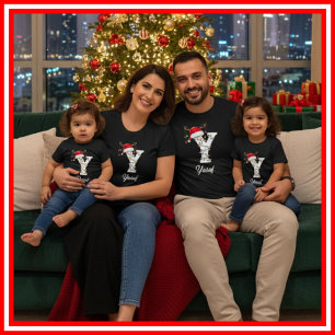 T-shirt Famille Monogramme Antlers de Noël Santa Hat