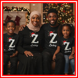 T-shirt Famille Monogramme Antlers de Noël Santa Hat