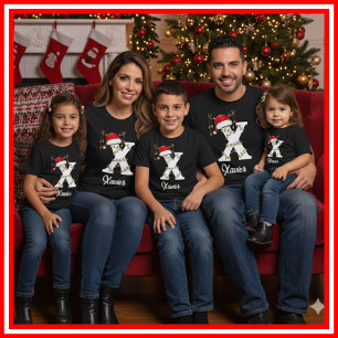 T-shirt Famille Monogramme Antlers de Noël Santa Hat