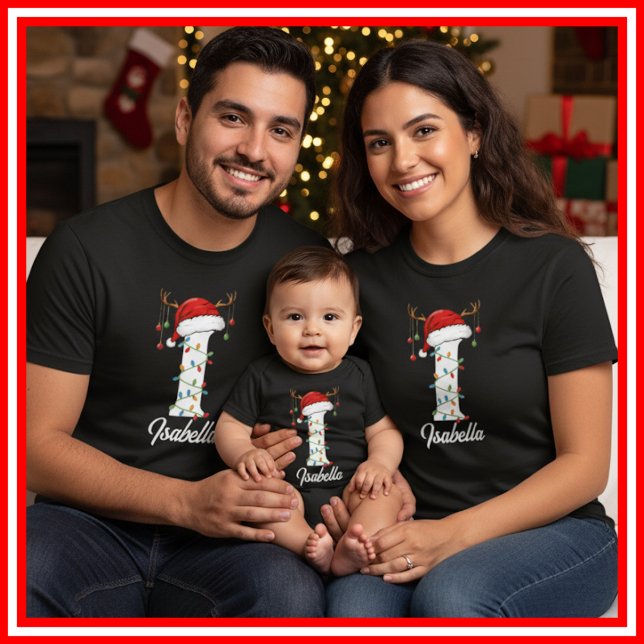 T-shirt Famille Monogramme Antlers de Noël Santa Hat (Créateur téléchargé)