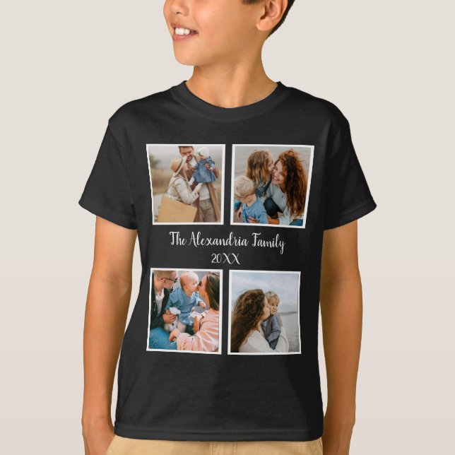 T-shirt Famille personnalisée 4 photo collage modèle (Devant)
