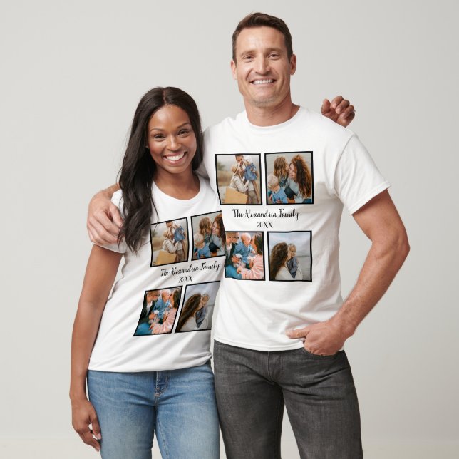 T-shirt Famille personnalisée 4 photo collage modèle (Unisexe)