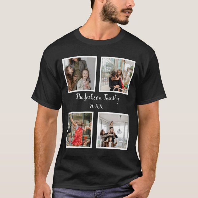 T-shirt Famille personnalisée 4 photo collage modèle (Devant)