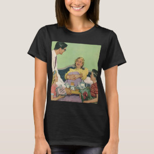 T-shirt Famille Rétro Sert le Petit Déjeuner au Lit à Mama