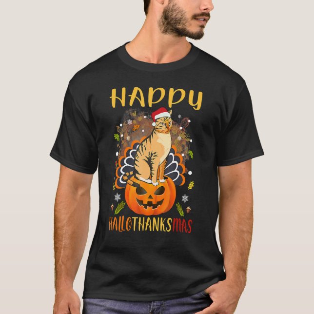 T-shirt Famille Thanksgiving Joyeux Hallothanksmas Turquie (Devant)