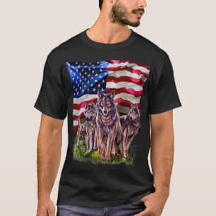 T-shirt Famille Wolf avec drapeau des Etats-Unis
