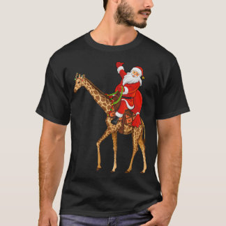 T-shirt Famille Xmas Matching Funny Père Noël Riding Giraf