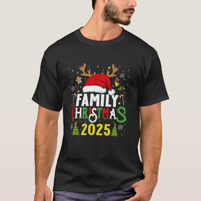 T-shirt Family Christmas 2025 Santa Hat Reindeer Group Xma (Devant)