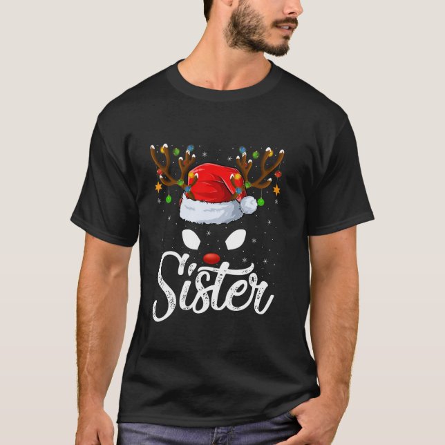 T-shirt Family Matching Santa Hat Sister Reindeer Christma (Devant)