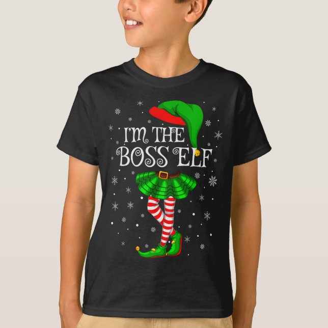 T-shirt Family Matching Women Girls I'm The Boss Elf Chris (Devant)