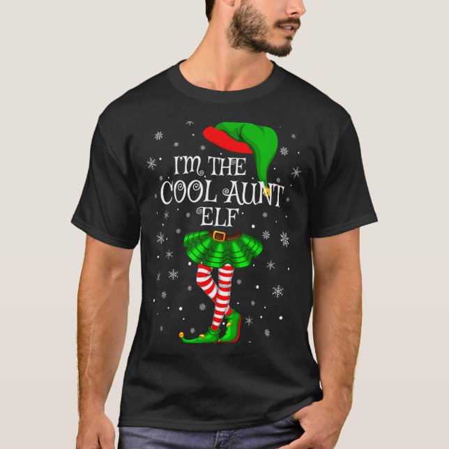T-shirt Family Matching Women Girls I'm The Cool Aunt Elf  (Devant)