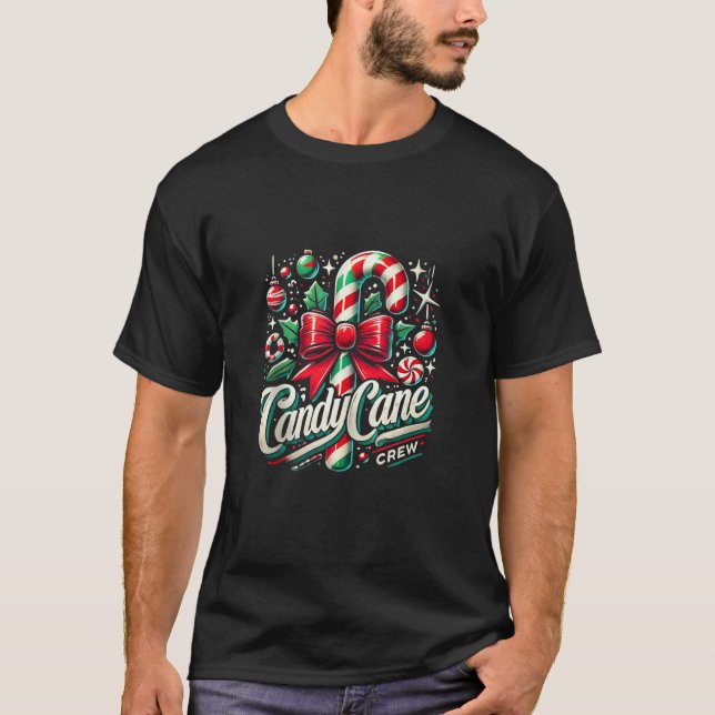 T-shirt Family Matching Xmas Christmas Candy Cane Crew Bow (Devant)