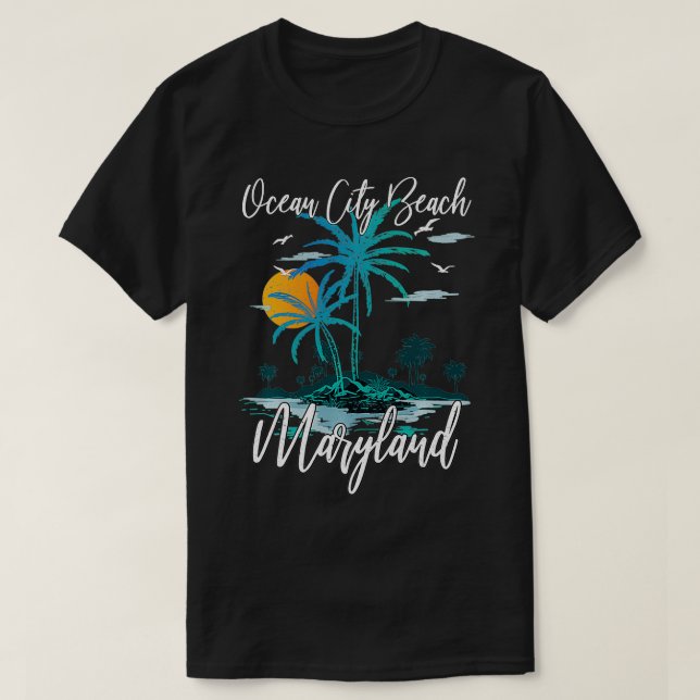 T-shirt Family Vacation Retro Sunset Maryland Ocean City B (Design devant)