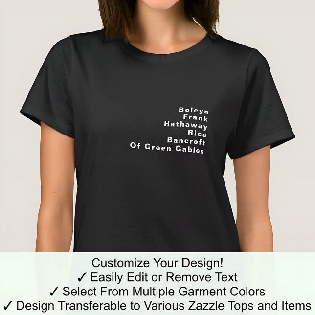 T-shirt Famous Notable Custom Editable Surname List 06W (Créateur téléchargé)