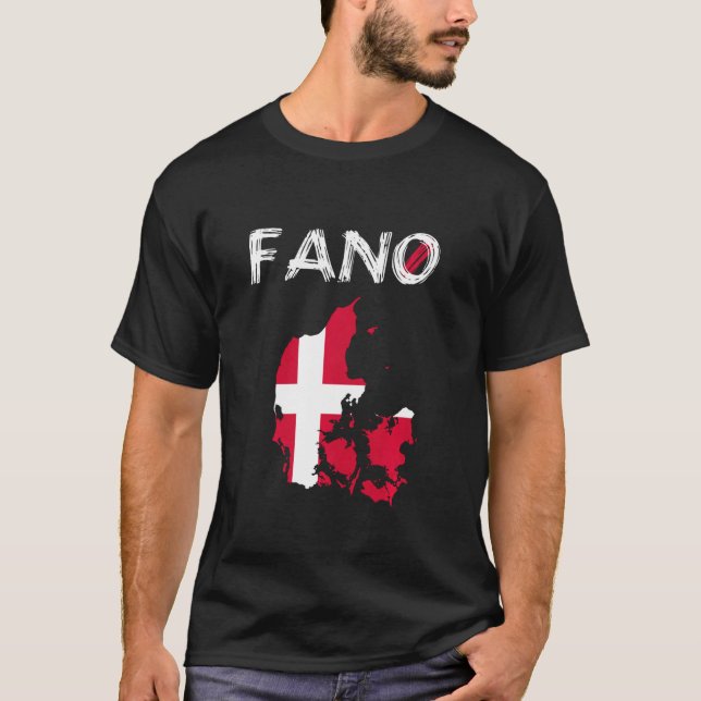 T-shirt Fanö Fano Danemark île Silhouette Carte Drapeau Va (Devant)