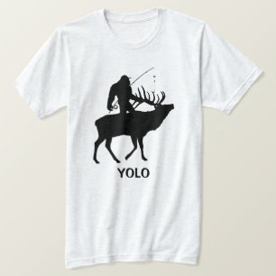 T-shirt Fantaisie de pêche avec Sasquatch Riding Elk