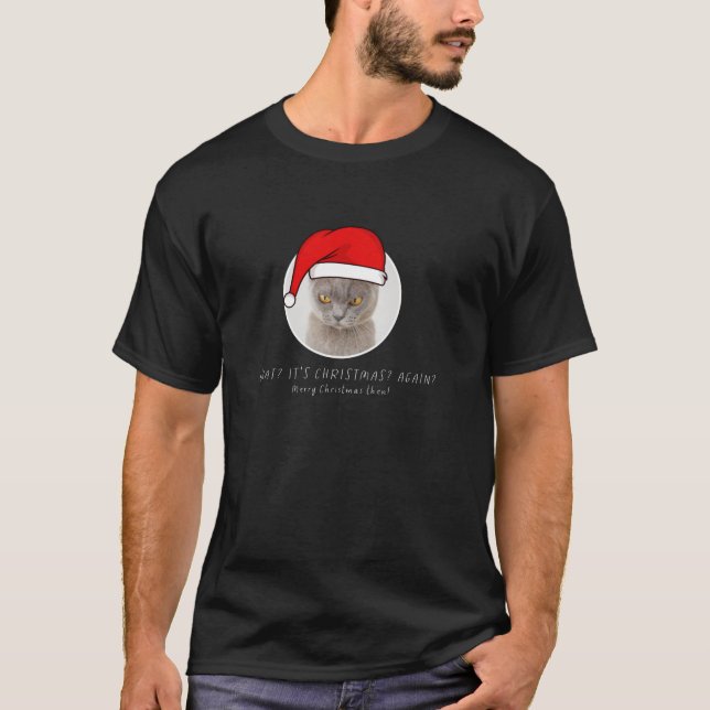 T-shirt Fantaisie Joyeux Chat Noël Long Manche T Chemise (Devant)