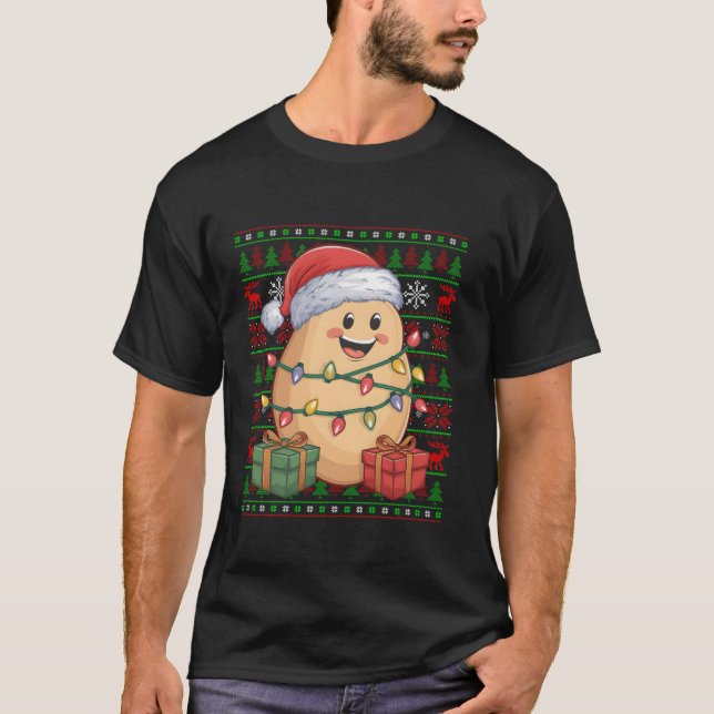 T-shirt Fantaisie Pomme de terre Lumières de Noël moche ch (Devant)