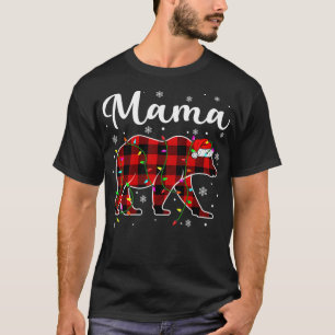 T-shirt Fantaisie Rouge Plaid Feux de Noël Mama Ours Xmas