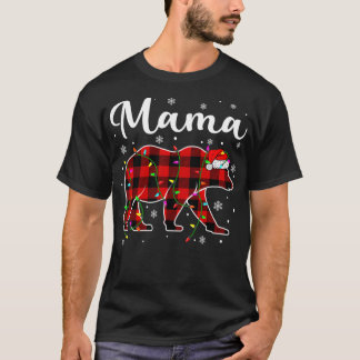 T-shirt Fantaisie Rouge Plaid Feux de Noël Mama Ours Xmas
