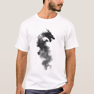 T-Shirt Fantastique Dragon Fumé à l'Encre Noire Ab