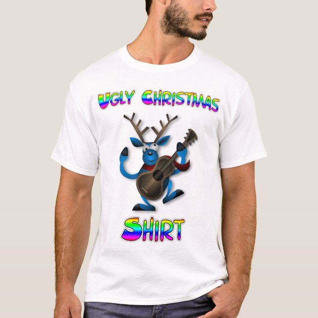T-shirt Fantastique guitare Jouer Reindeer laide Chemise d (Devant)