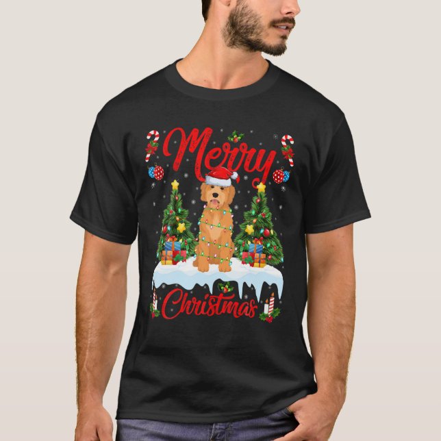 T-shirt Fantastique lumière Noël Chapeau Goldendoodle Chie (Devant)