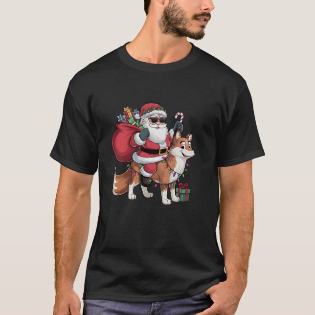 T-shirt Fantastique Noël Éclairage Père Noël équitation Fo (Devant)