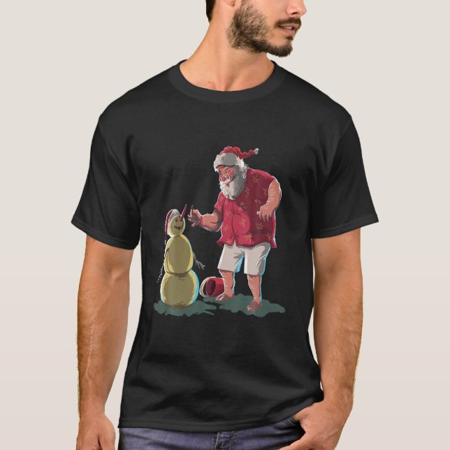 T-shirt Fantastique Visage Père Noël Avec Barbe Casquette  (Devant)