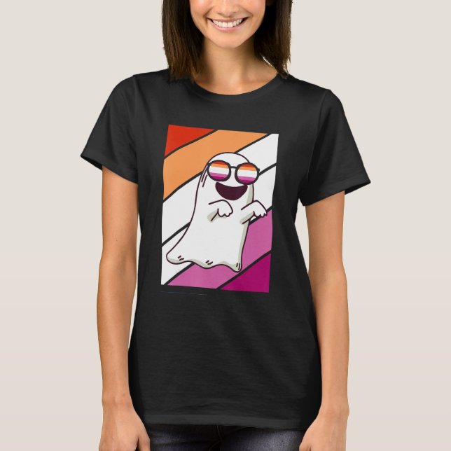 T-shirt Fantôme Avec Fierté Drapeau Lesbien Lgbtq Fier All (Devant)