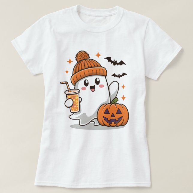 T-shirt Fantôme, chauves-souris, Citrouille Et Boire, Joli (Design devant)