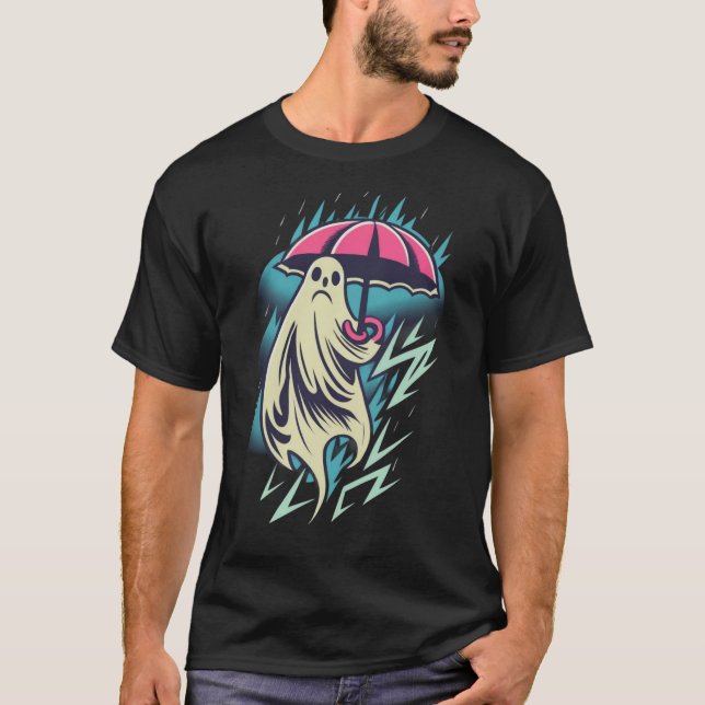T-shirt fantôme d'Halloween sous la pluie (Devant)