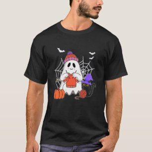 T-shirt Fantôme drôle tricotant un chat noir Halloween