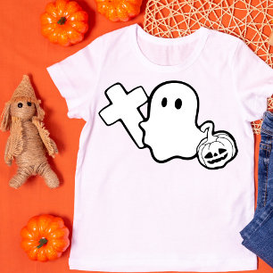 T-shirt Fantôme éffrayant avec Croix et Halloween Citrouil