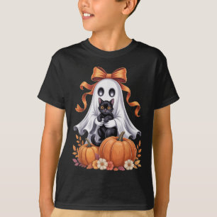 T-shirt Fantôme effrayant tenant un chat noir floral groov
