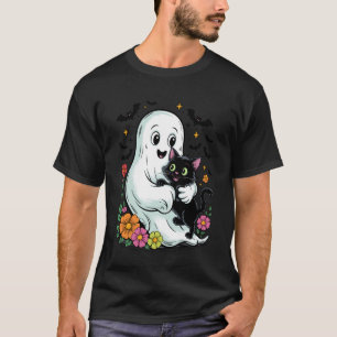 T-shirt Fantôme effrayant tenant un drôle de chat noir Hal